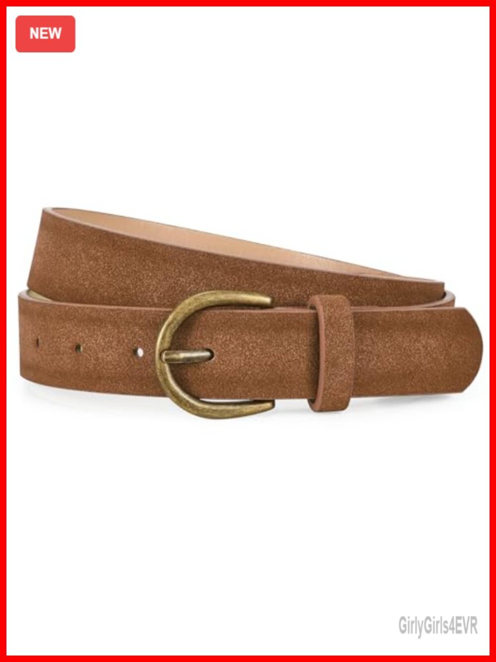 Women's Suede Leather Belt with Bronze Buckle for Jeans Pants
